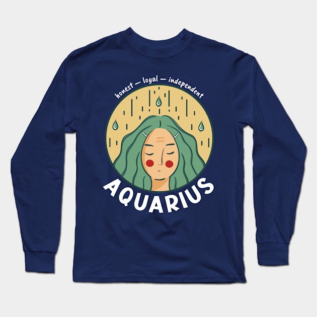 Aquarius Zodiac Girl Long Sleeve T-Shirt by Whimsical Frank